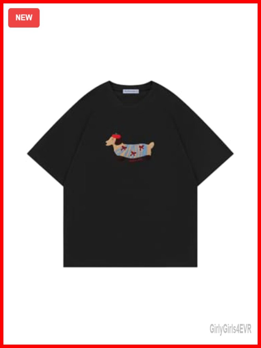 Oversized Graphic T-Shirt Dog Embroidery Cotton Crew Neck Tee